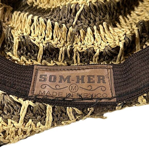 Som-Her packable straw/wicker floppy hat with wooden beads  details - Picture 3 of 4